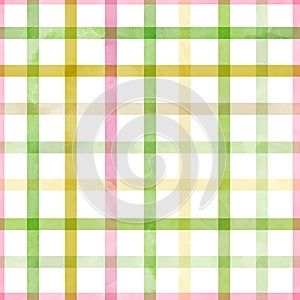 Beautiful seamless cell pattern with watercolor colorful stripes. Stock illustration.