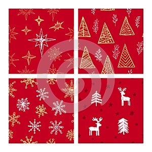 Beautiful seamless Christmas and winter patterns, drawn by hand. Many festive elements and patterns