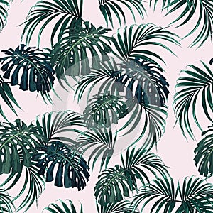 Beautiful seamless floral pattern background with tropical palm leaves.