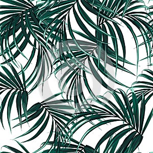 Beautiful seamless floral pattern background with tropical palm leaves. Perfect for wallpapers