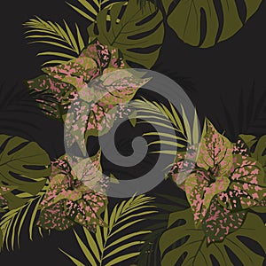 Beautiful seamless floral pattern background with tropical plants.