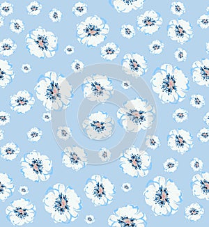 Beautiful seamless floral pattern. Illustration design on blue background ready for textile prints with Hand drawing floral design