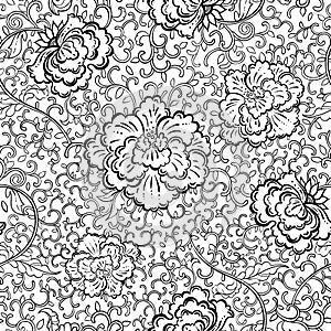 Beautiful seamless floral pattern. Vintage hand-drawn vector background with oriental national motifs.