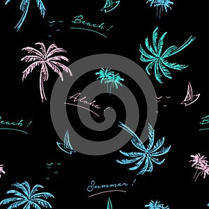 Beautiful seamless island pattern on black background. Landscape