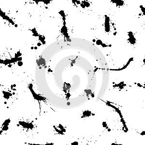 Beautiful seamless pattern of black ink blots and splashes. Vector illustration