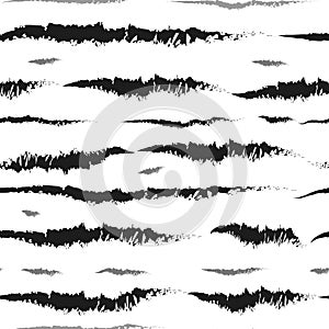 Beautiful seamless pattern with black and white watercolor stripes. hand painted brush strokes, striped background. Vector illustr