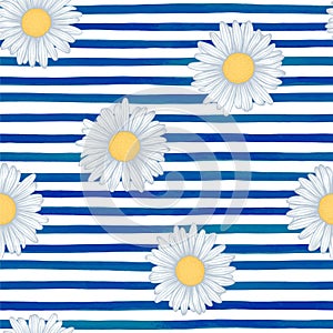 Beautiful seamless pattern with blue watercolor stripes. hand painted brush strokes, striped background. Vector illustration.