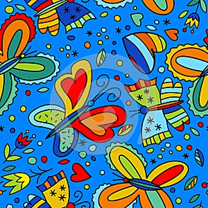 Beautiful seamless pattern with butterflies in modern pop art style.
