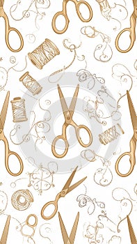 Elegant Sewing Pattern with Scissors, Thread, and Needles