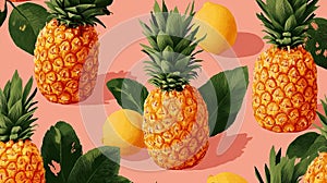 Pineapple Pattern On Soft Pastel Background, Perfect For Summer Designs.