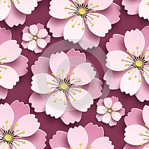 Beautiful seamless pattern with pink cherry blossom