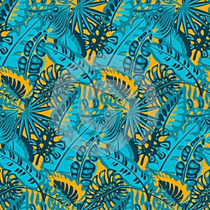 Beautiful seamless pattern with ropical jungle palm leaves. photo