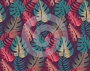 Beautiful seamless pattern with ropical jungle palm leaves. photo