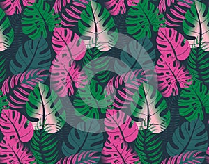 Beautiful seamless pattern with ropical jungle palm leaves. photo