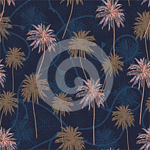 Beautiful Seamless pattern Tropical plam trees layer on sailor rope texture summer mood seamless pattern in vector design for