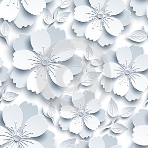 Beautiful seamless pattern with white-grey sakura