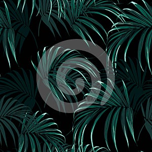 Beautiful seamless vector floral summer pattern background with tropical palm leaves