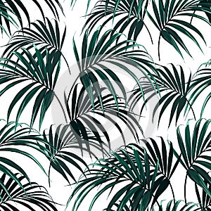 Beautiful seamless vector floral summer pattern background with tropical palm leaves