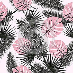 Beautiful seamless vector floral summer pattern background with tropical palm leaves. Perfect for wallpapers, web page