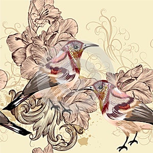 Beautiful seamless vector wallpaper pattern with birds