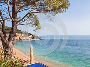 Beautiful seascape, Adriatic sea coast, place to relax in Moscenicka draga, Istria, Croatia. Tourism, the coast of a