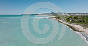 Beautiful seascape. Aerial view of turquoise sea and sandy beaches in Italy