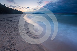 Beautiful seascape with Baltic sea shore after sunset