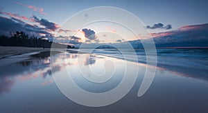 Beautiful seascape with Baltic sea shore after sunset