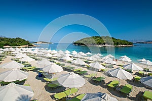 Beautiful seascape. Beach on coast of Ionian Sea in Albania.