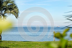 Beautiful seascape and blue sky, natural photo background.