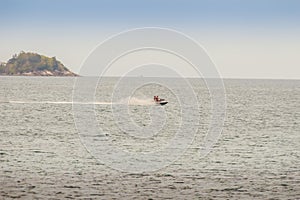 Beautiful seascape of cape and bay view with mountain, sea, whit