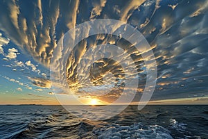 Beautiful seascape with clouds at sunset. Nature composition.