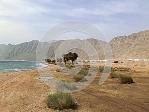 Beautiful seascape. Coast in Egypt with mountain range, sharm el sheikh, Red Sea