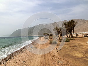 Beautiful seascape. Coast in Egypt with mountain range, sharm el sheikh, Red Sea