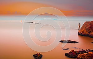 Beautiful seascape at dawn with pastel colors