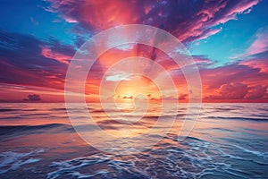 Beautiful seascape. Dramatic sunset over the sea, AI Generated