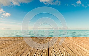 Beautiful seascape with empty wooden pier photo