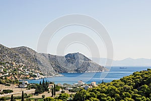 Beautiful seascape on the island of Salamis, Greece, Mediterranean sea.