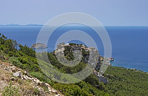 Beautiful seascape with of the medieval fortress Monolithos Rhodes, Greece