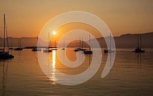 Beautiful seascape off the coast of Kastos island, Ionian sea, Greece in summer morning before sunrise.