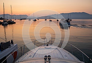 Beautiful seascape off the coast of Kastos island, Ionian sea, Greece in summer morning before sunrise.