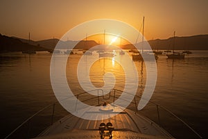 Beautiful seascape off the coast of Kastos island, Ionian sea, Greece in summer morning during sunrise. Photo taken from