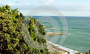 Beautiful seascape, rocks and sea, blue, turquoise water and sky