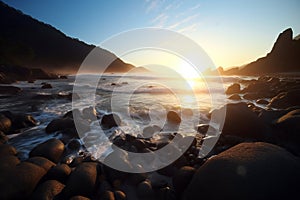 Beautiful seascape with rocks at sunset,  Nature composition