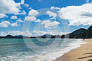 Beautiful seascape with sea waves and sandy beach