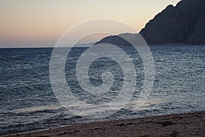 Beautiful seascape at sunset in the Gulf of Aqaba. Dahab, South Sinai Governorate, Egypt