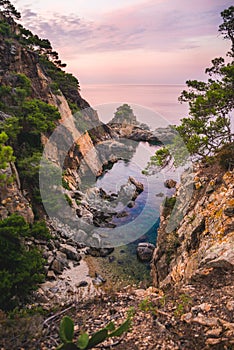 Beautiful seascape at twilight. Hiking outdoors.