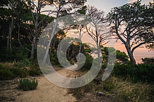 Beautiful seascape at twilight. Hiking outdoors.