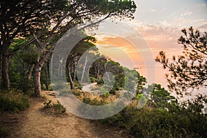 Beautiful seascape at twilight. Hiking outdoors.