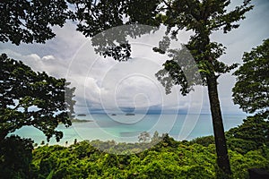 Beautiful seascape view with endless horizon at kai bae viewpoint on koh chang trat thailand.